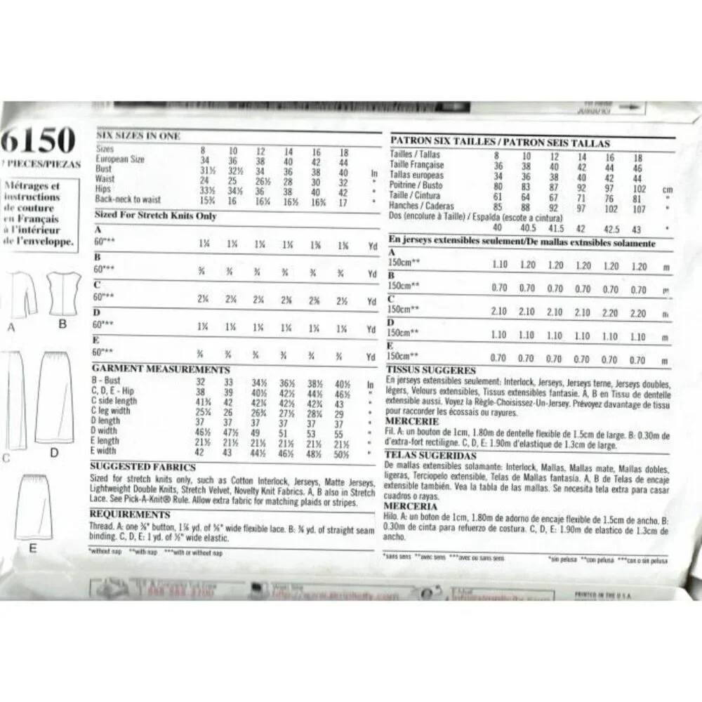 New Look Sewing Pattern 6150 Sweater Top Skirt Pants Modest Size 8-18‎